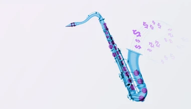 Celebrating USD savings accounts - saxophone with dollar symbols
