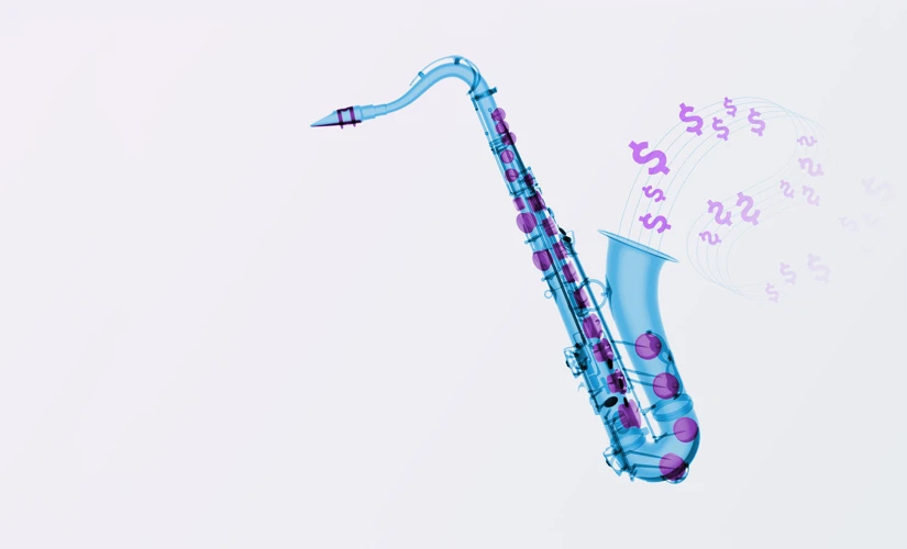 Celebrating USD savings accounts - saxophone with dollar symbols