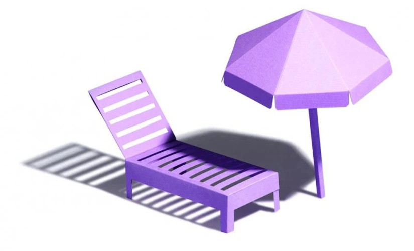 Purple sun lounger and umbrella
