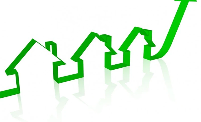 Stocks arrow in the shape of houses