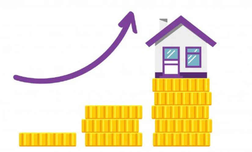 pennies increasing in size with house on top