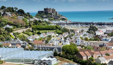 view over a town with castle in the background