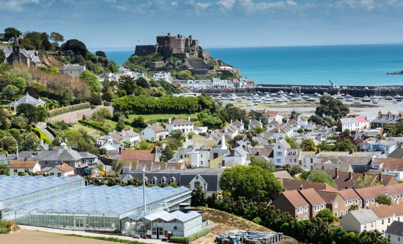 view over a town with castle in the background