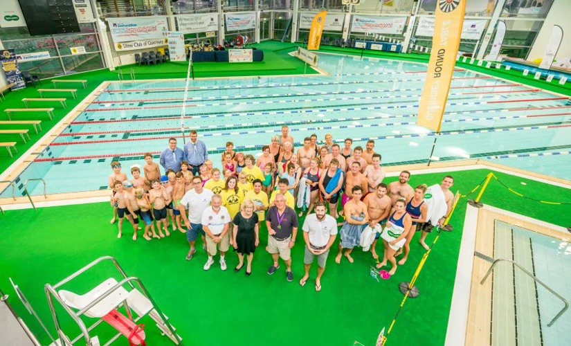 large group posing for Skipton Swimarathon launch