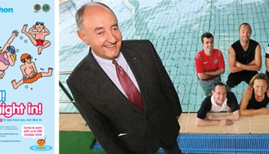 Skipton Swimarathon logos with people in pool