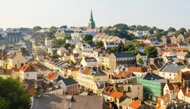 overview of town with church