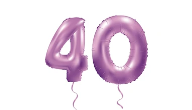 Purple balloons in the shape of the number 40