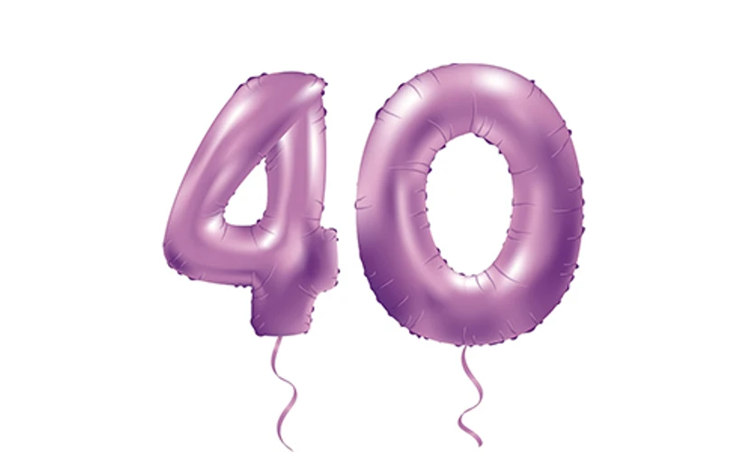 Purple balloons in the shape of the number 40
