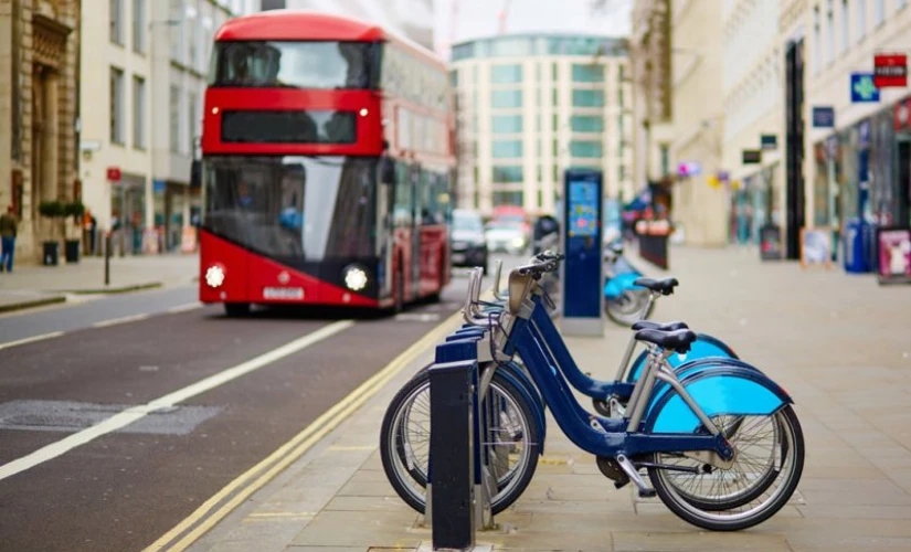 Bicycles and bus on street